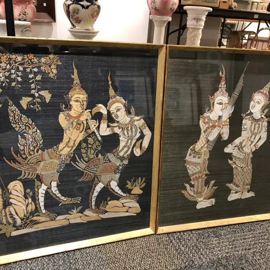 Two Balinese Silk Pictures