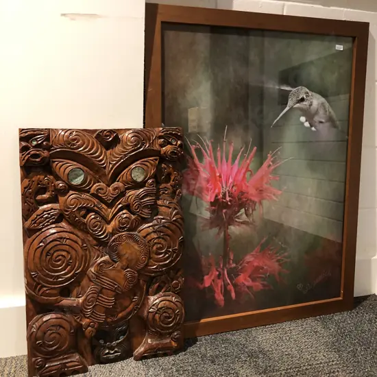 Wooden Carved Tiki and Bird Print