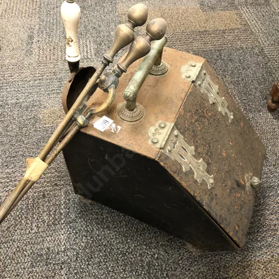 Coal Scuttle and Two Fire Irons