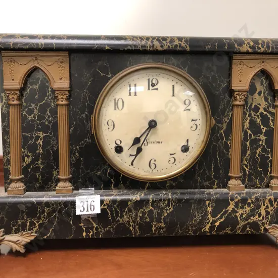 Simulated Black Marble Mantel Clock