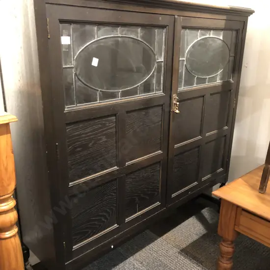 1920's Oak Leadlight Cabinet