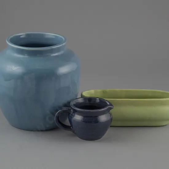 Olive Jones Blue Vase with Small Navy Jug & Green Trough
