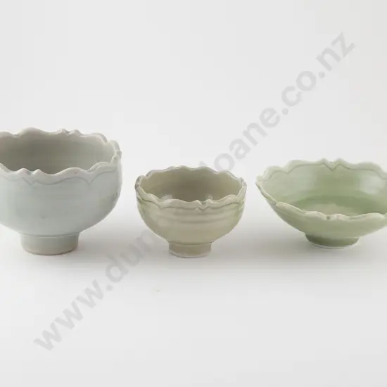 Mirek Smisek Three Various Celadon Glaze Footed Bowls