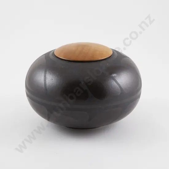 Anneke Borren Compressed Circular Vase with Turned Wooden Lid