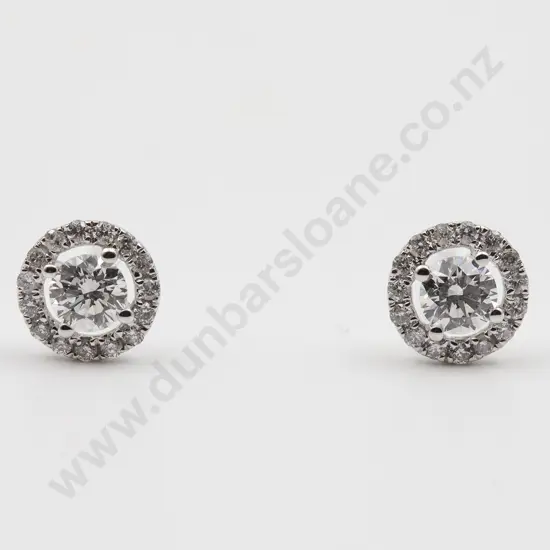 Pair 18ct White Gold Diamond Stud Cluster Earrings
