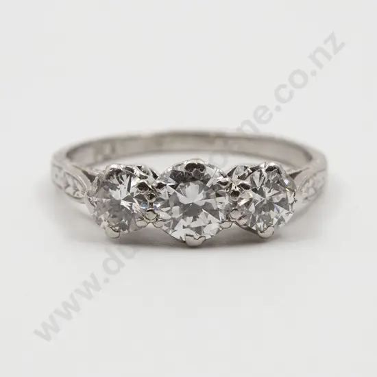 All Platinum Three Stone Diamond Bridge Ring
