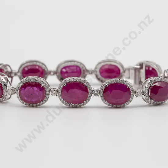All Platinum Ruby and Diamond Tennis Style Bracelet