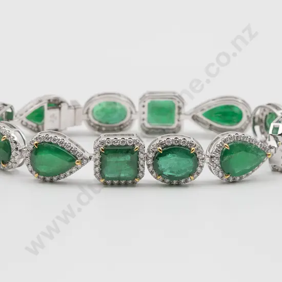 Platinum & Gold Emerald and Diamond Tennis Style Bracelet
