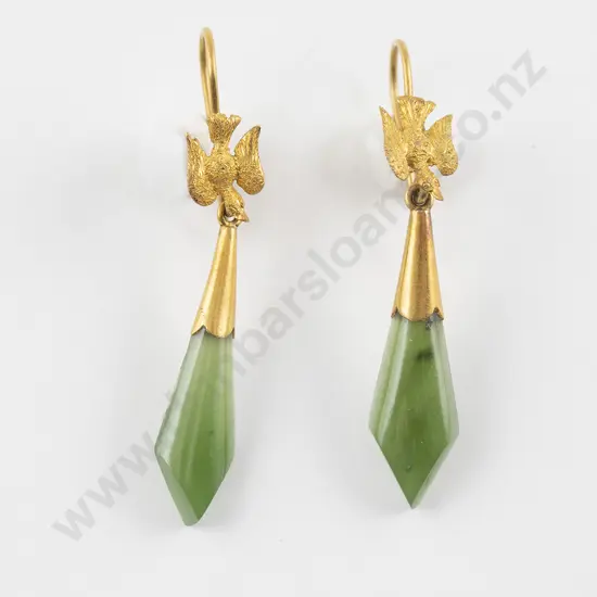 Victorian Gold Greenstone Pendant Drop Earrings