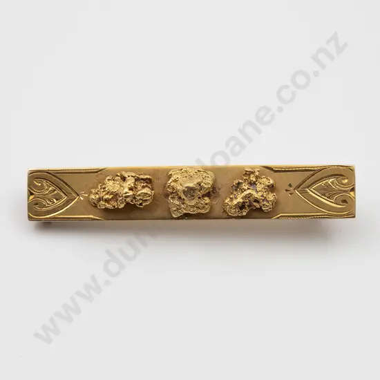 Probable Frank Grady 18ct and Three Gold Nugget Bar Brooch