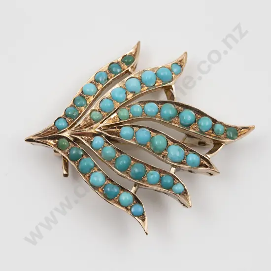 14ct Turquoise Leaf Spray Brooch