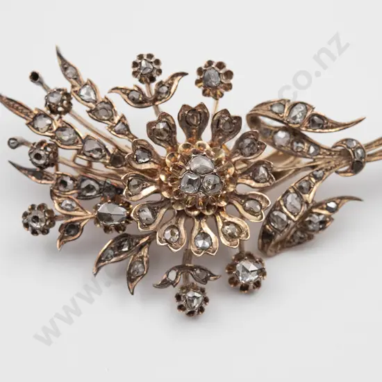 Late C19th European (French) 14ct and Diamond Spray Brooch