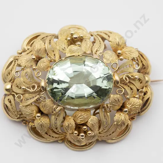 C19th European 9ct Single Aquamarine Brooch