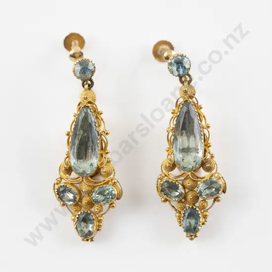 Pair 9ct Victorian Style Aquamarine Pendant Drop Earrings