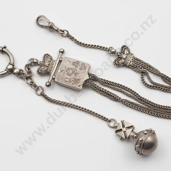 Unmarked Silver Pocket Watch Fob Chain
