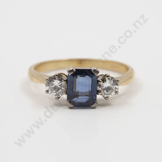 18ct Three Stone Sapphire & Diamond Bridge Ring