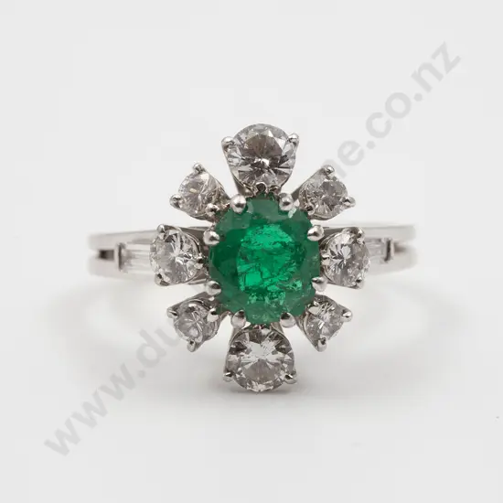 18ct White Gold Eleven Stone Emerald and Diamond Ring