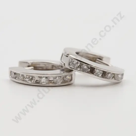 Pair 14ct White Gold Diamond Hoop Earrings