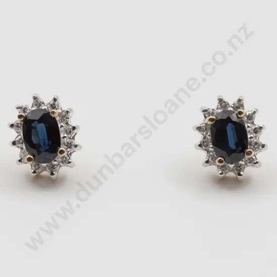Pair 14ct Sapphire and Diamond Stud Earrings