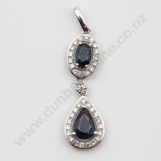 14ct White Gold Sapphire and Diamond Pendant