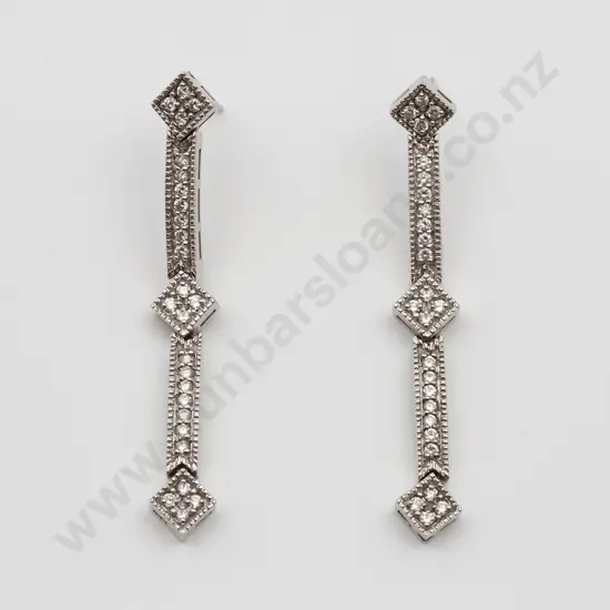 14ct White Gold Diamond Pendant Drop Earrings