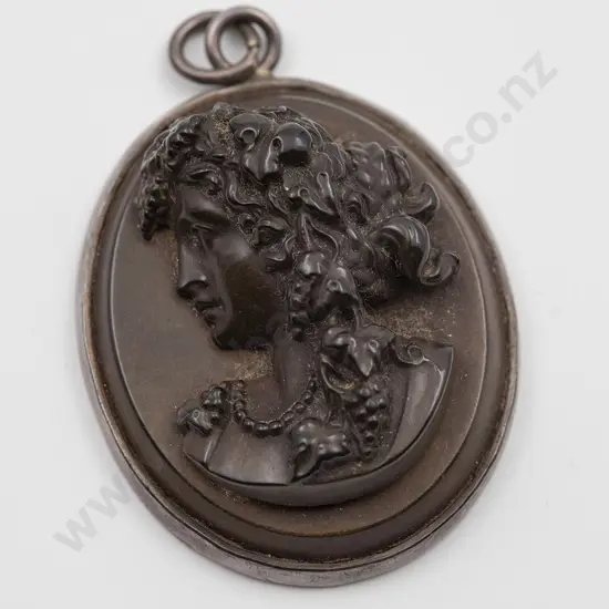 Victorian Vulcanite High Relief Classical Portrait Pendant