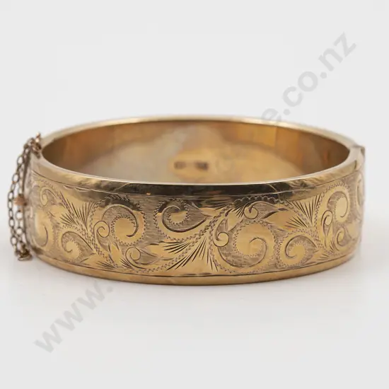 9ct Half Engraved Hinged Snap Bangle