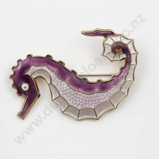 David Anderson Norway .925 Silver and Enamel Seahorse Brooch