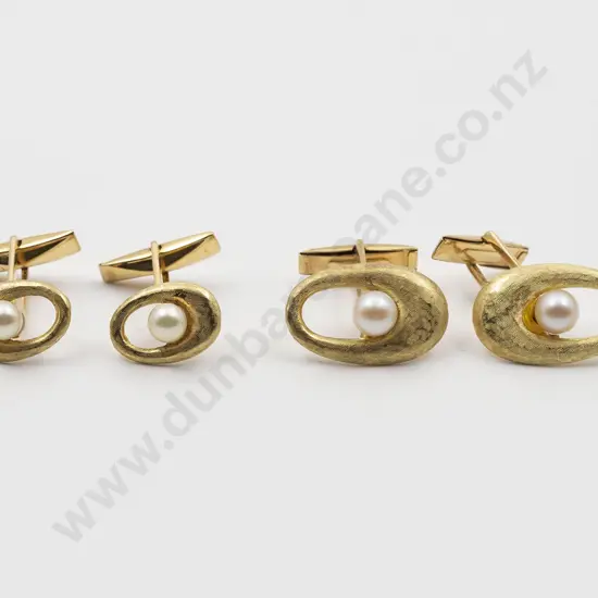 Two Pair 14ct Single Cultured Pearl Cuff Links