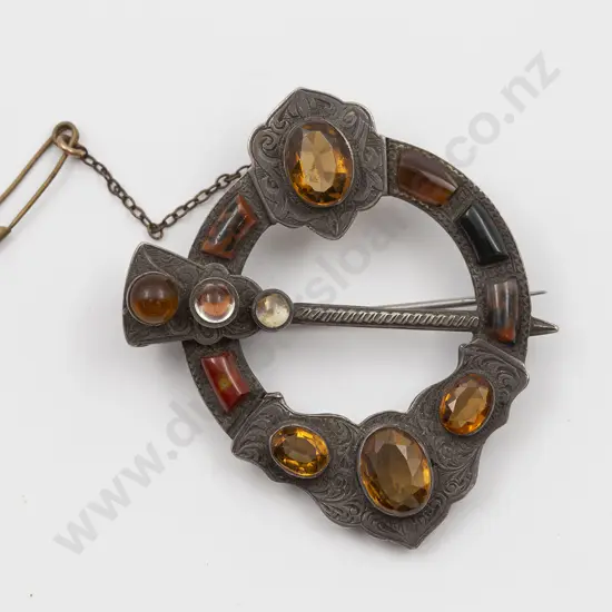 Victorian Silver Citrine and Agate Scottish Brooch