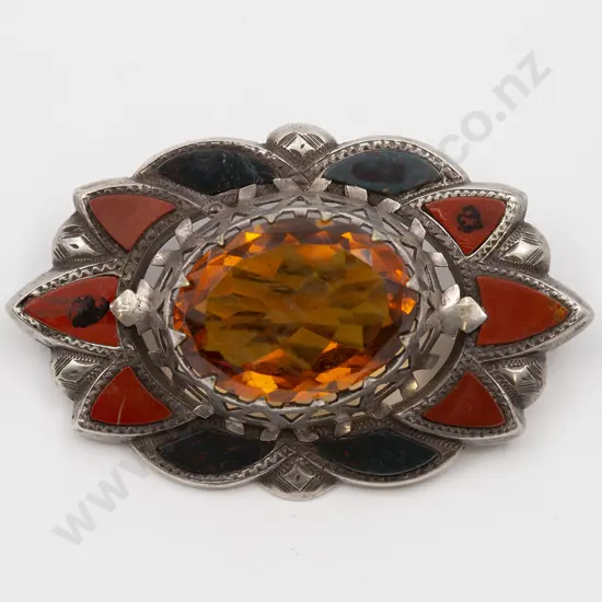 Victorian Scottish Silver and Agate Cairngorm Brooch