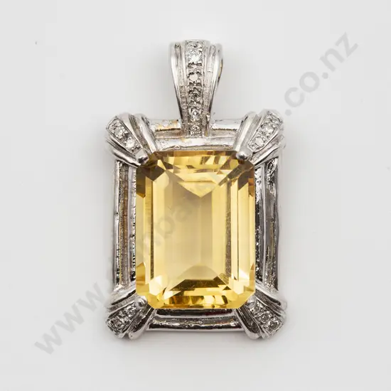 14ct White Gold Single Citrine Pendant
