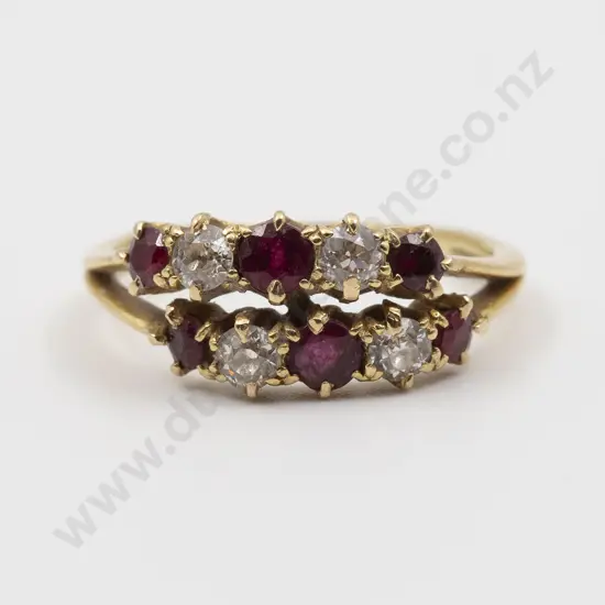 18ct Ten Stone Ruby and Diamond Double Bridge Ring