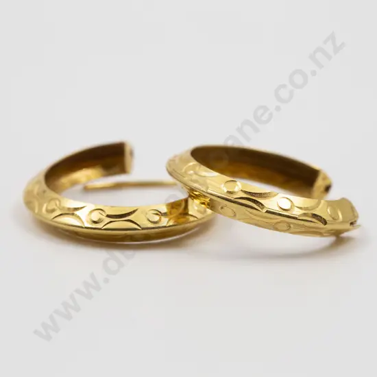 Pair 9ct Bright Cut Hoop Earrings