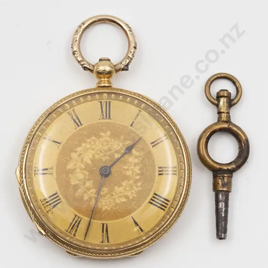 18ct Open Face Key Wind Small Pocket Watch