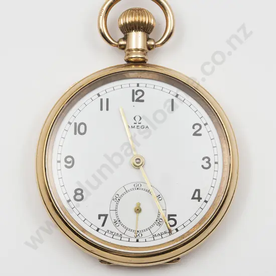 Omega Gold Plate Open Face Lever Wind Pocket Watch