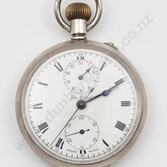 .925 Silver The Ellerslie Open Face Lever Wind Chronograph Pocket Watch