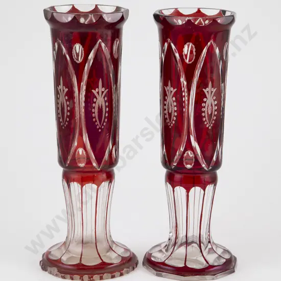 Pair C19th Bohemian Glass Spill Vases