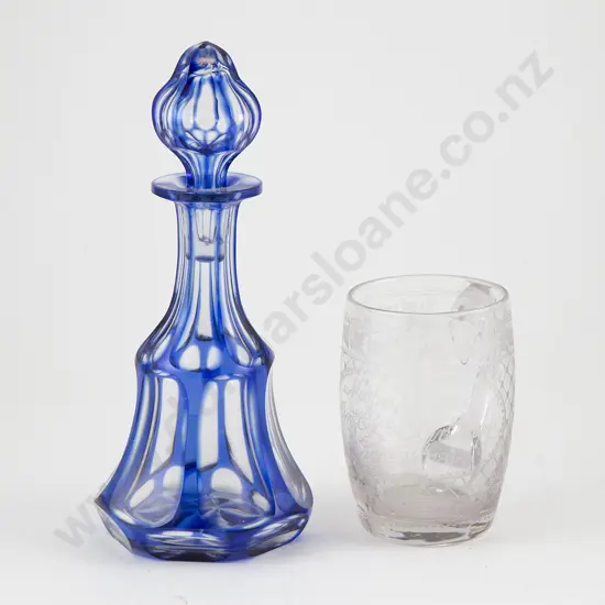 Small Bohemian Blue Flashed Decanter & Stopper