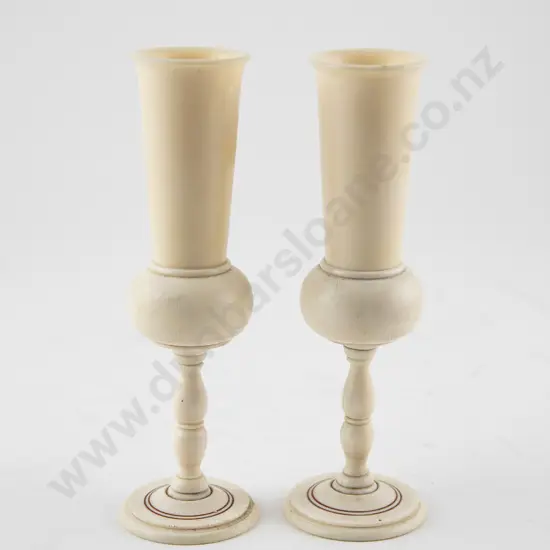 Pair Of Stemmed Ivory Spill Vases