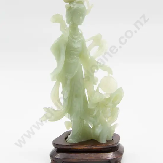 Chinese Carved Jade Figure Lady With Flower & Fan