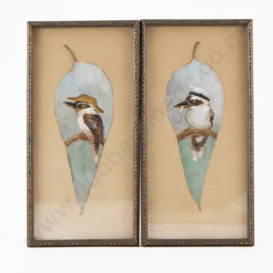 Pair Australian WWII Oils on Gum Leaves