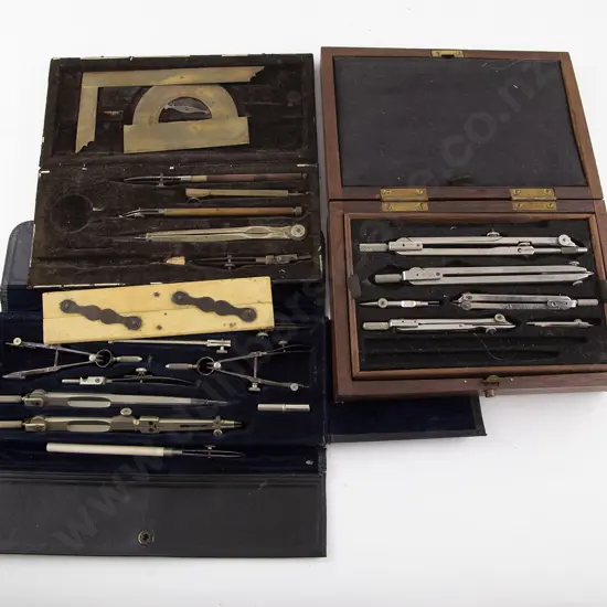 Three Cased Part Sets Of Drawing Instruments