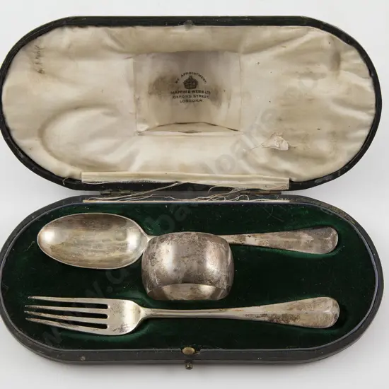 Cased Geo V S/S 3 Piece Christening Set