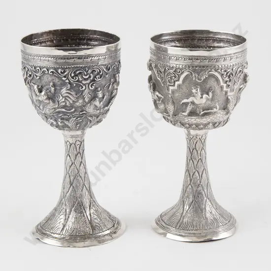 Pair Of Thai/Siam Silver Stemmed Goblets