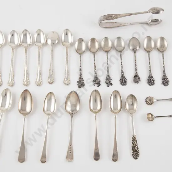 Group Of S/S & S/P Tea Coffee & Salt Spoons & Sugar Tongs