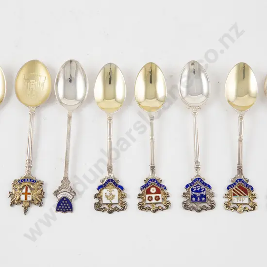 Eight UK S/S Gilt & Enamel Souvenir Spoons