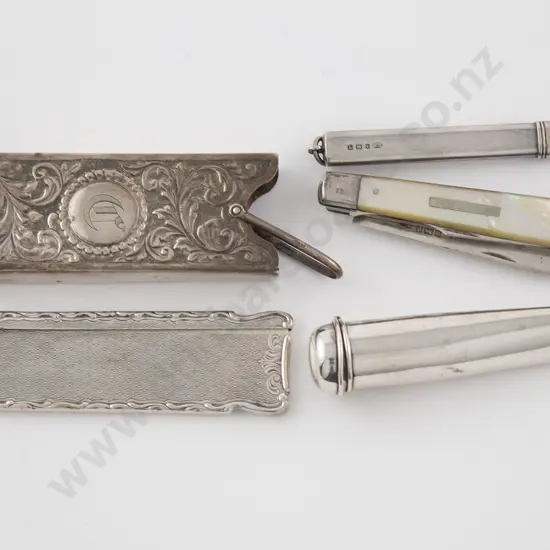 S/S Pencil Holder, S/S Bladed Fruit Knife, Cheroot Holder, Card Case & S/Plate Comb