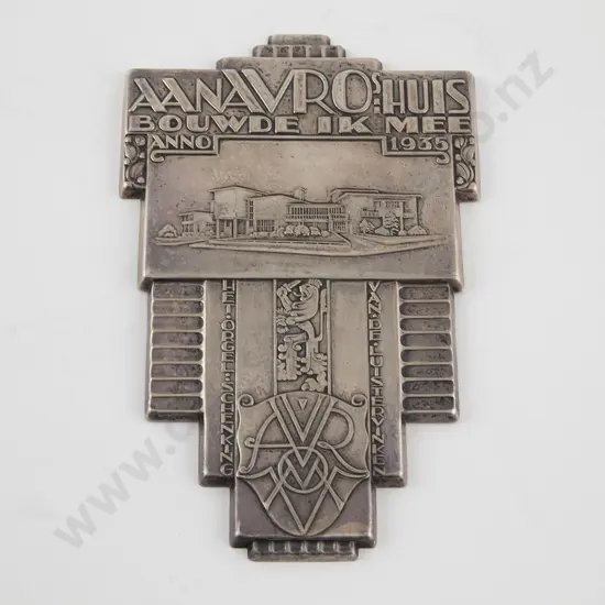 C1935 Art Deco S/P Commemorative Plaque For Avro By Chris van der Hoef Penningen