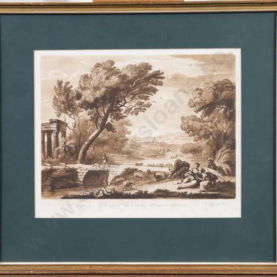 After Claude Lorrain Sepia Engraving